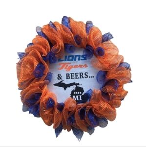 Lions Tigers & Beers Wreath - Orange and Blue
